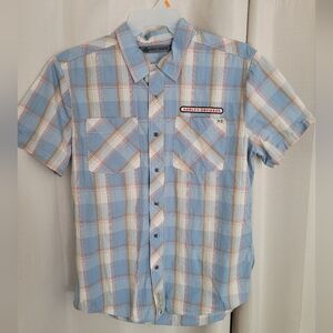 Harley-Davidson Blue and Red Casual Button Down Shirt Large
